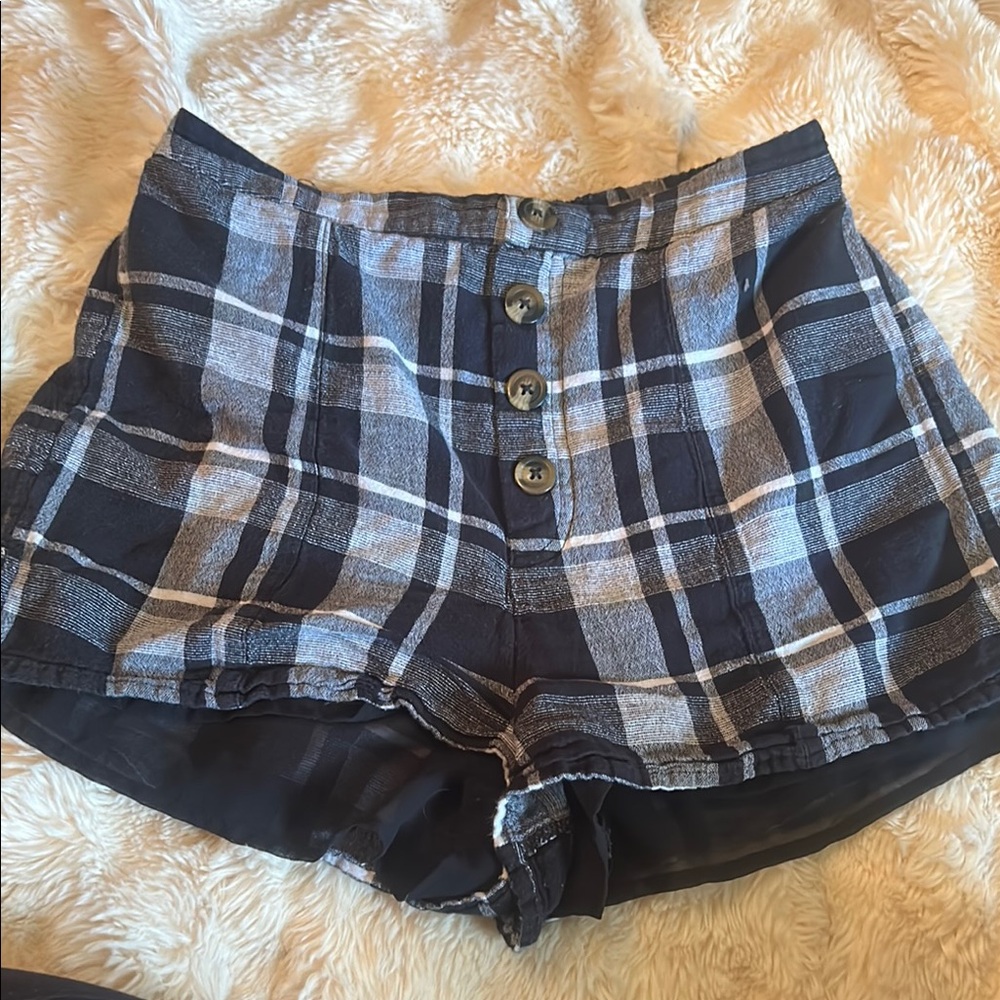 Plaid Button-Up Women's Shorts